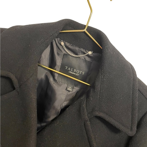 Talbots Black Wool Blend Double Breasted Pea Coat Jacket Womens 10 - Picture 3 of 6